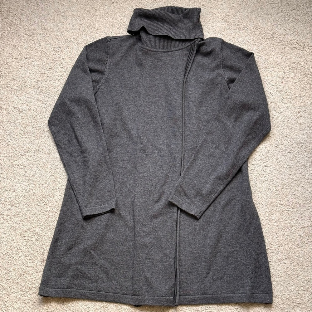 Melanie Lyne Grey Wool Blend Asymmetrical Wrap Turtleneck Tunic Sweater Large